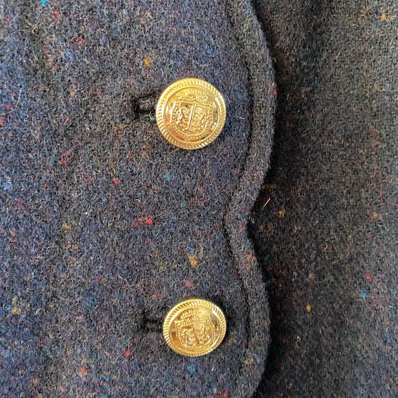 Talbots blue faux wrap wool blend mini skirt scalloped trim gold button sz 6 NWT - Picture 4 of 11